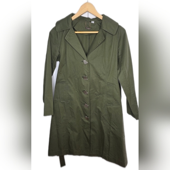 Blue Sky Waxed Cotton Forest Green Coat. Button Down, Belted, Small, - Picture 14 of 14